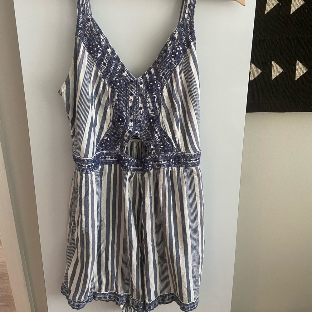American Eagle Blue Stripe Romper